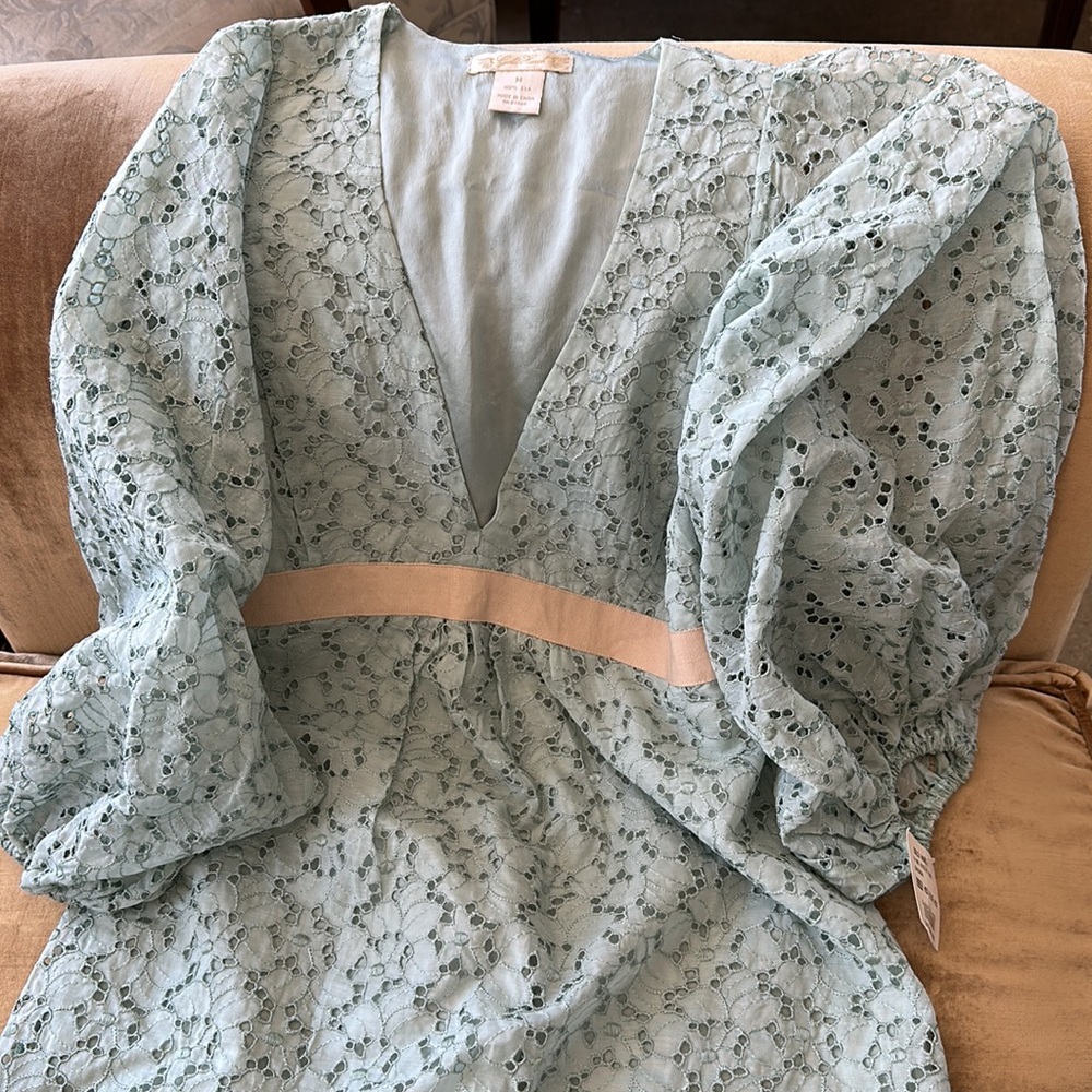 Silk eyelet Fully lined dress New Pastel Empire waist Sash Ribbon tie back - Picture 10 of 16